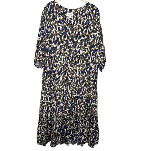 Velvet by Graham & Spencer Ottilie Dress Womens Small Smudge Print Tiered Boho - Picture 1 of 10